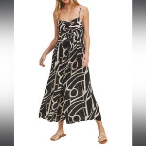 Lush Tie Front Wide Leg Crop Jumpsuit | Black Ecru | Size S